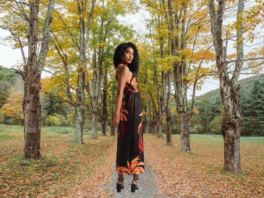 Abstract Side Slit Maxi Dress