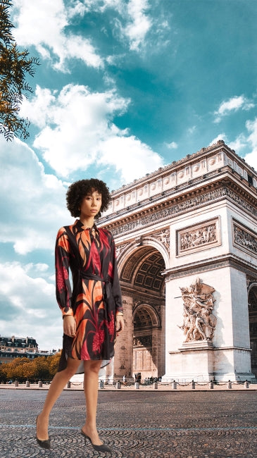 Satin Abstract Print Button Down Dress for Women – Long Sleeve Mini Shirt Dress, Sizes S to XL