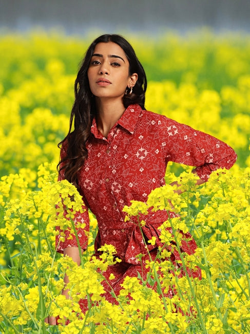 Georgette Printed Shirt Style Dress