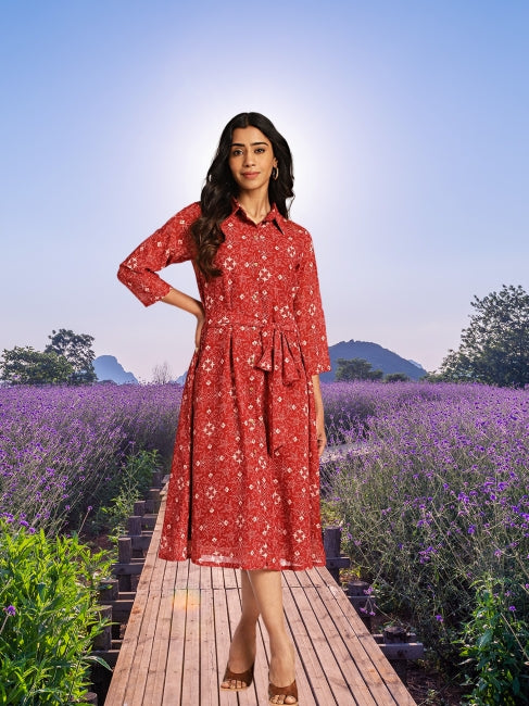 Georgette Printed Shirt Style Dress