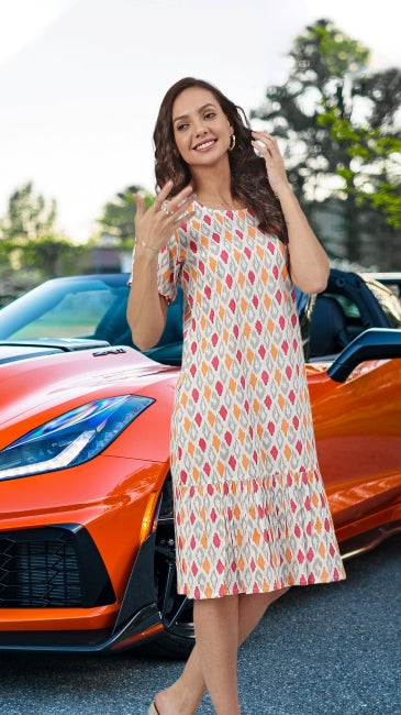 Off White Cotton A-line Western Dress
