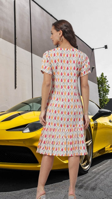 Off White Cotton A-line Western Dress
