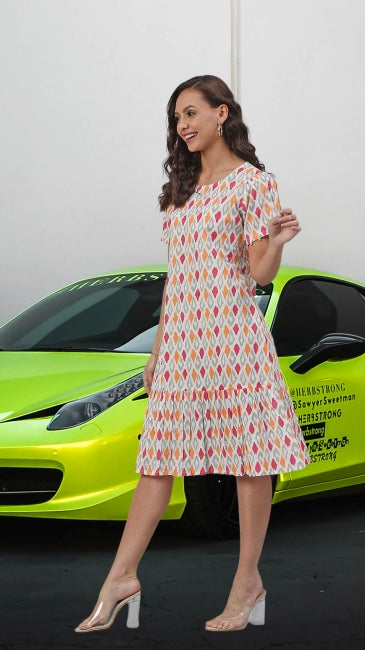 Off White Cotton A-line Western Dress