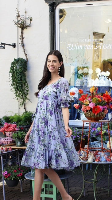 Lavender Georgette Floral Printed Tiered Dress
