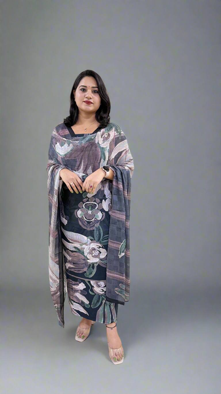 RIYAN Staple Twill Digital Print adorned with Hand Work