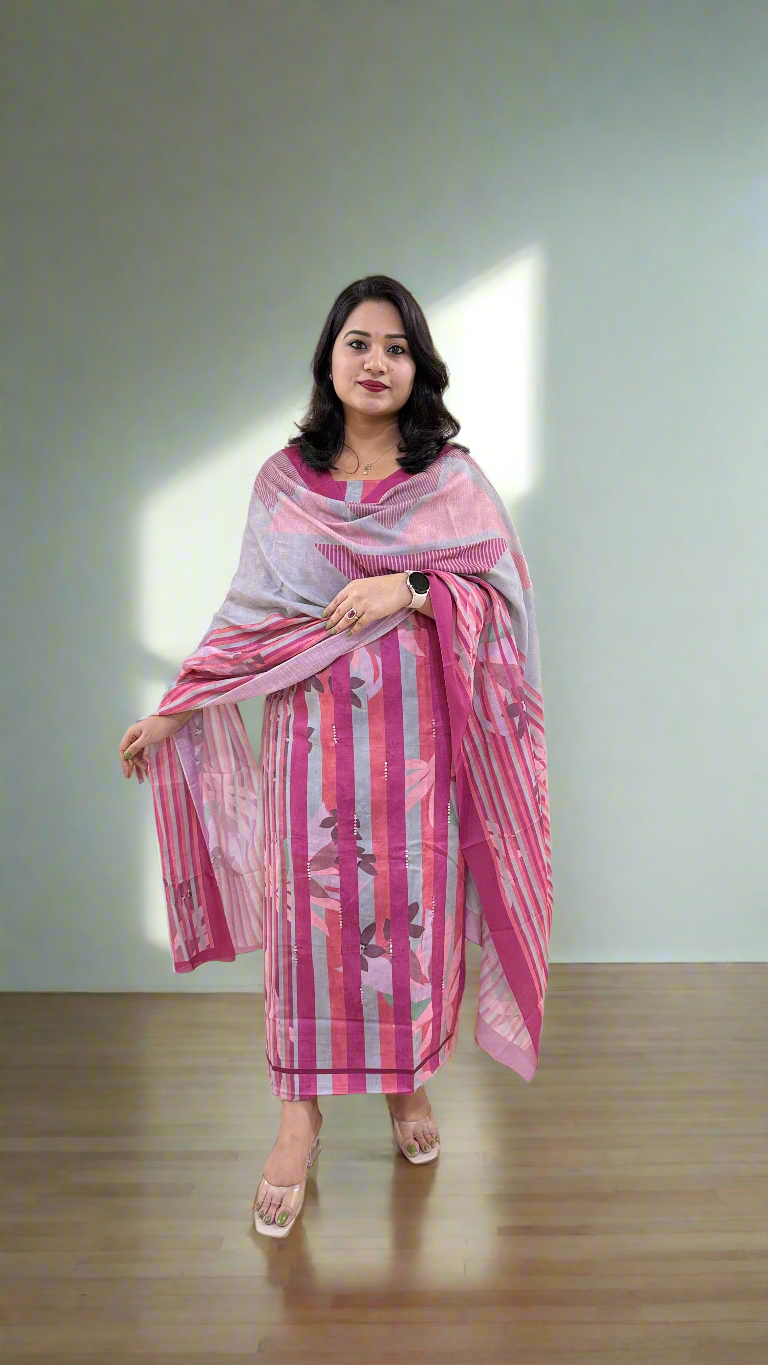 STRIPED BEAUTY Pashmina Twill with Digital Print and Handwork