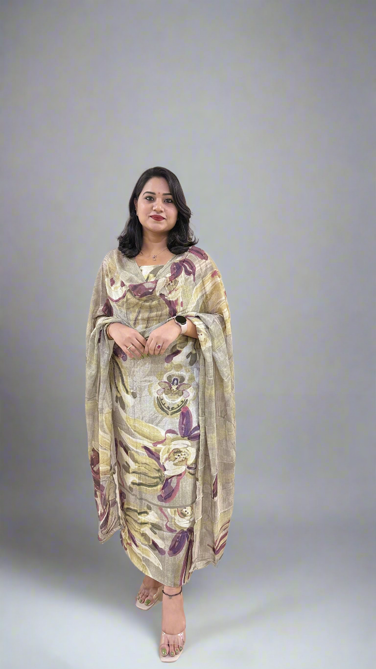 RIYAN Staple Twill Digital Print adorned with Hand Work