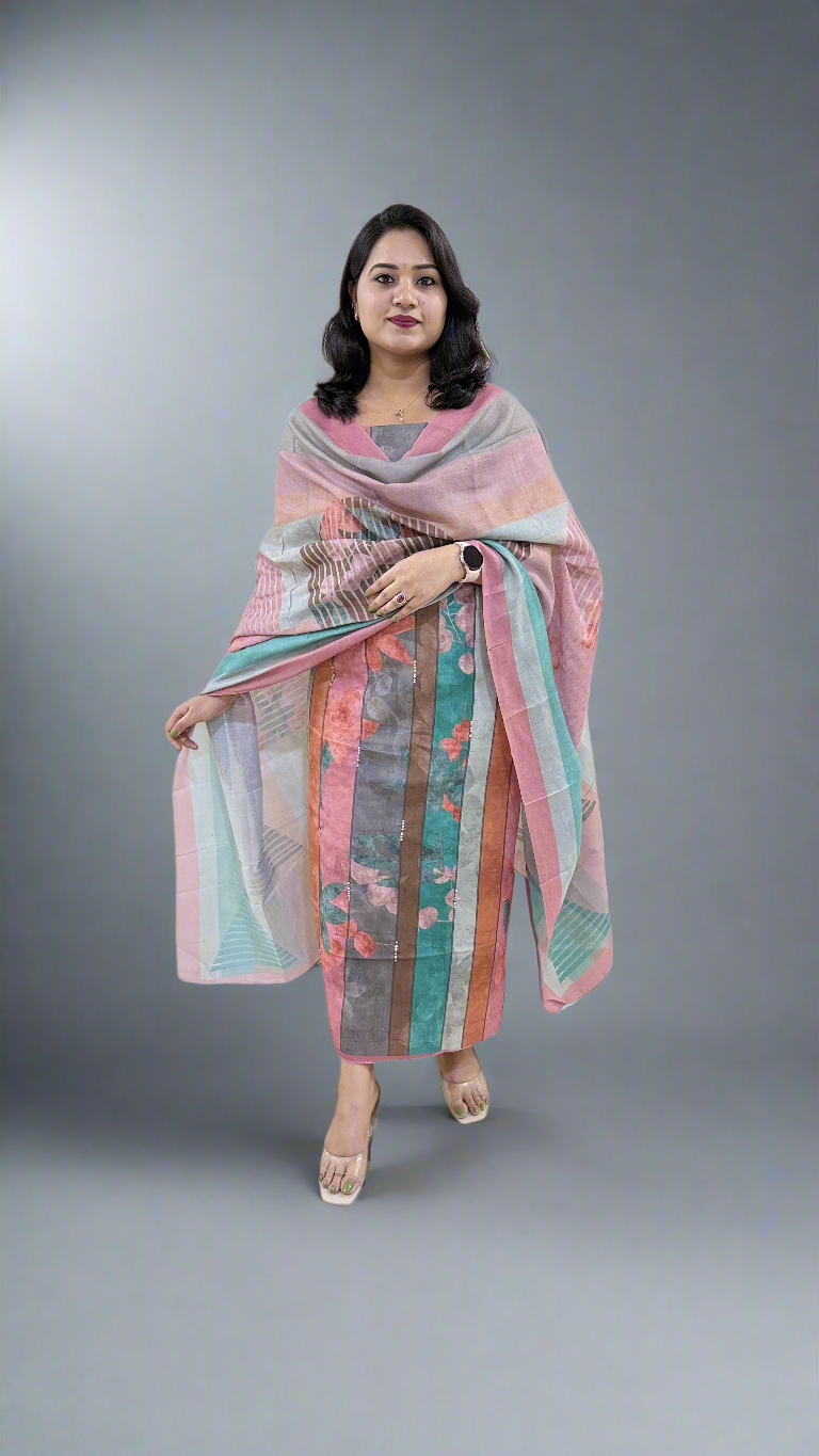 STRIPED BEAUTY Pashmina Twill with Digital Print and Handwork
