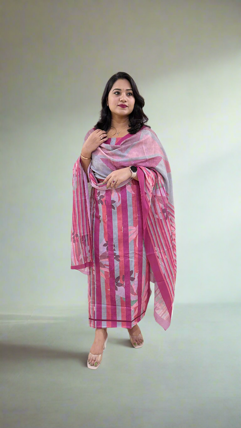 STRIPED BEAUTY Pashmina Twill with Digital Print and Handwork