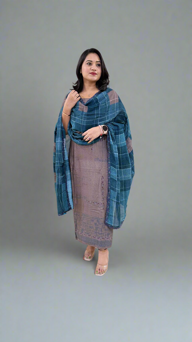 Women’s Pashmina Embroidered Suit Set with Simmi Silk Digital Print Dupatta – Ethnic Wear