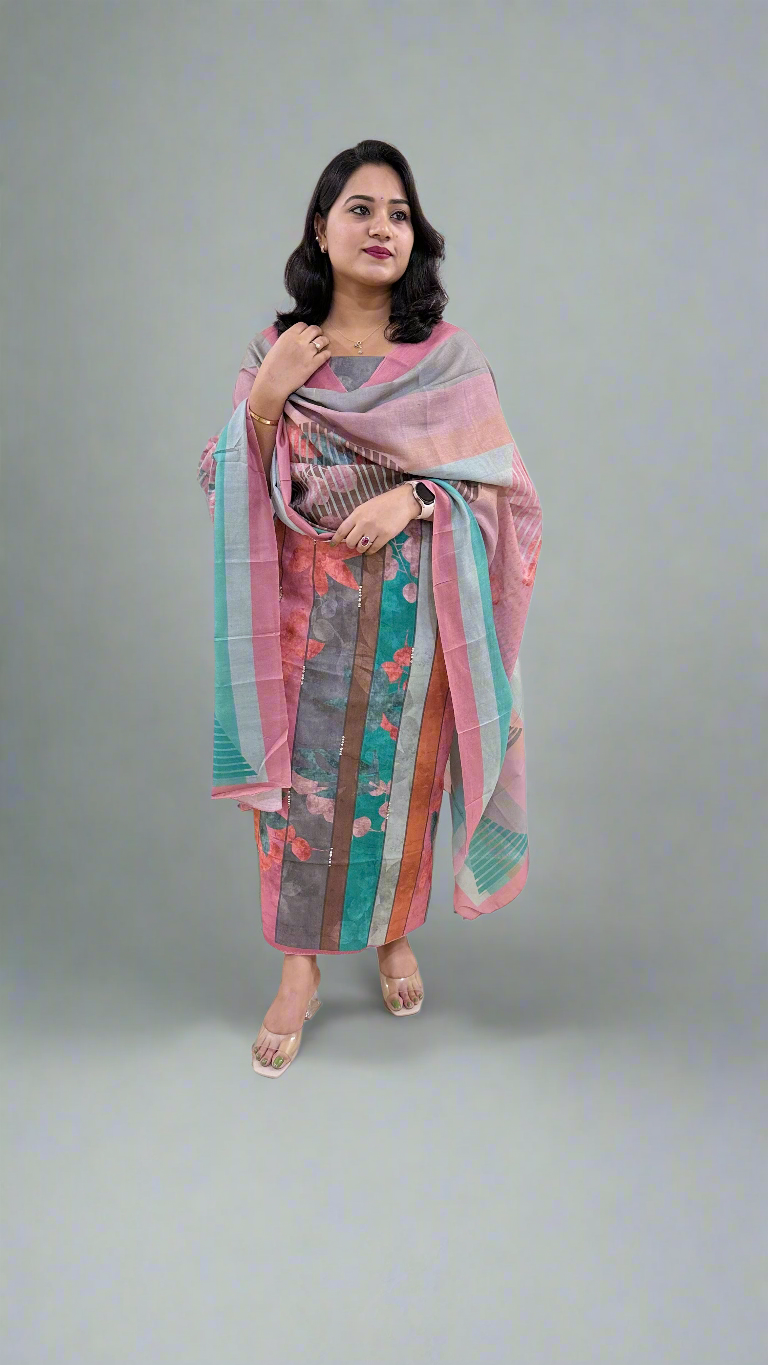 STRIPED BEAUTY Pashmina Twill with Digital Print and Handwork