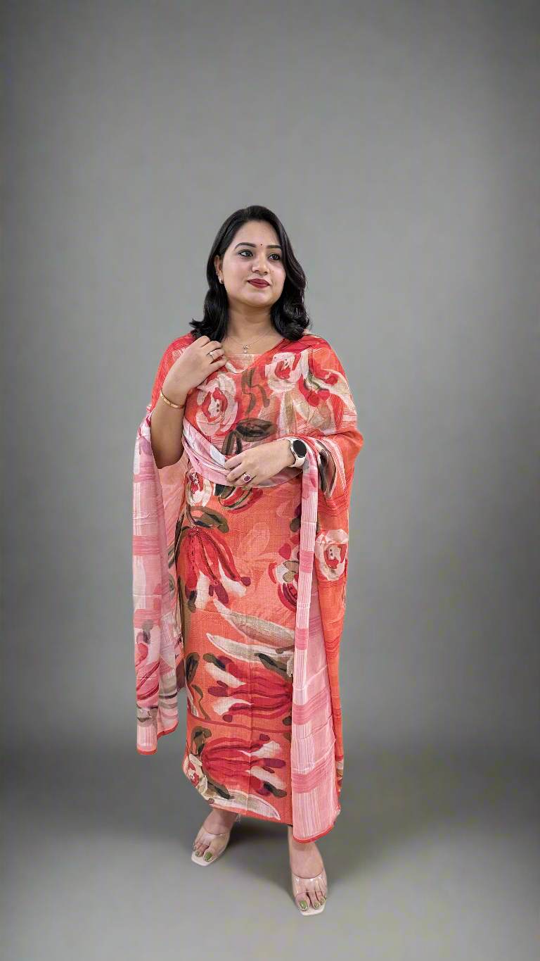 RIYAN Staple Twill Digital Print adorned with Hand Work
