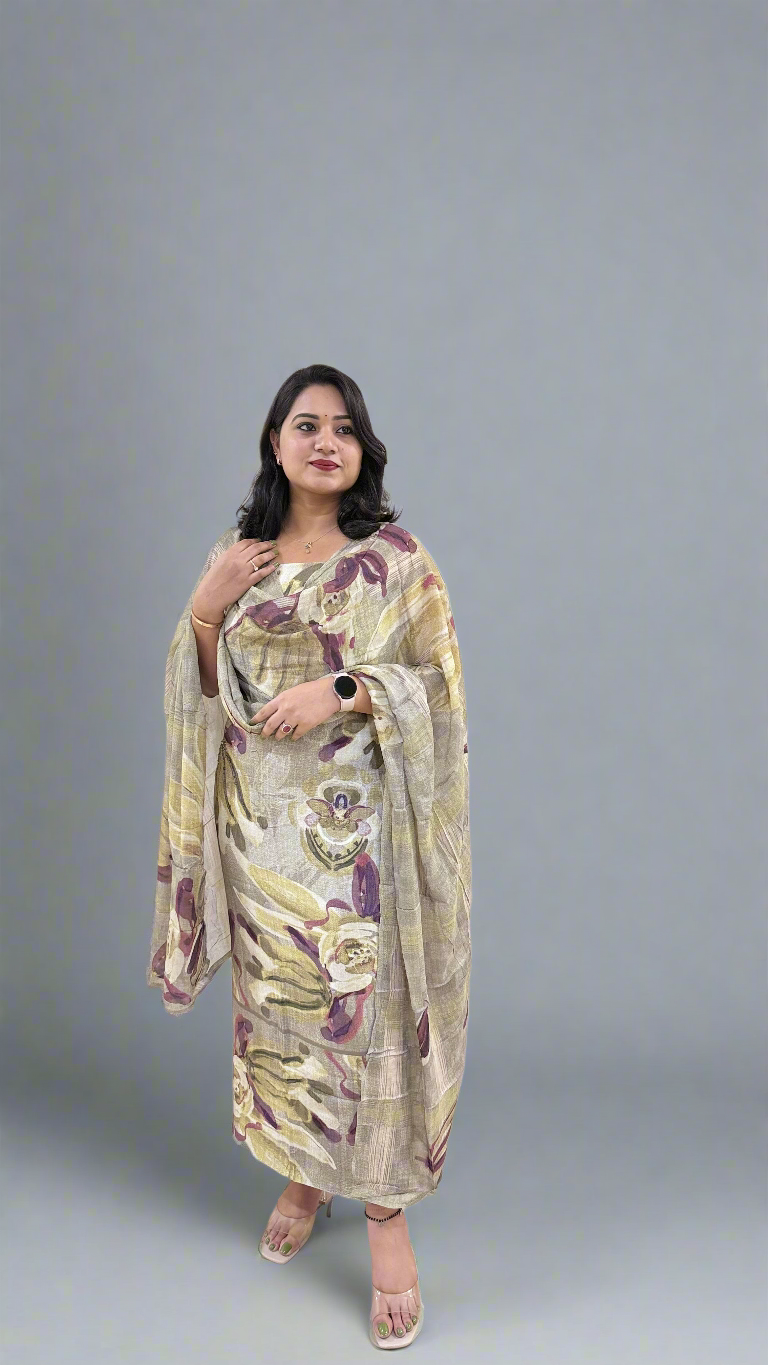 RIYAN Staple Twill Digital Print adorned with Hand Work