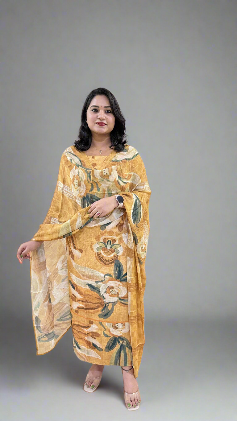 RIYAN Staple Twill Digital Print adorned with Hand Work