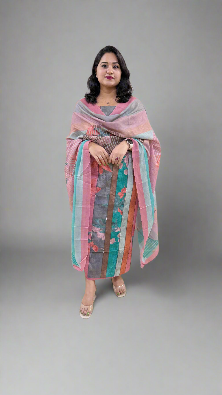 STRIPED BEAUTY Pashmina Twill with Digital Print and Handwork
