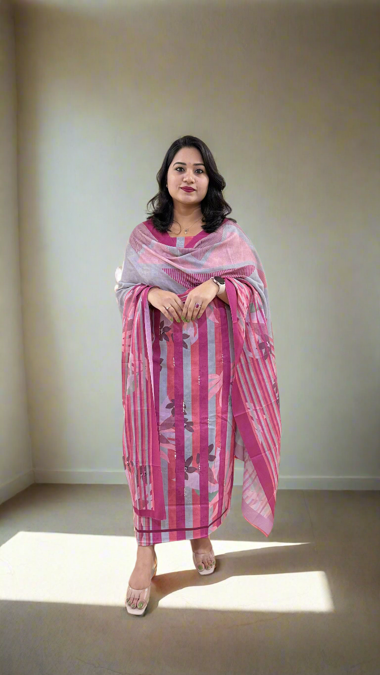 STRIPED BEAUTY Pashmina Twill with Digital Print and Handwork