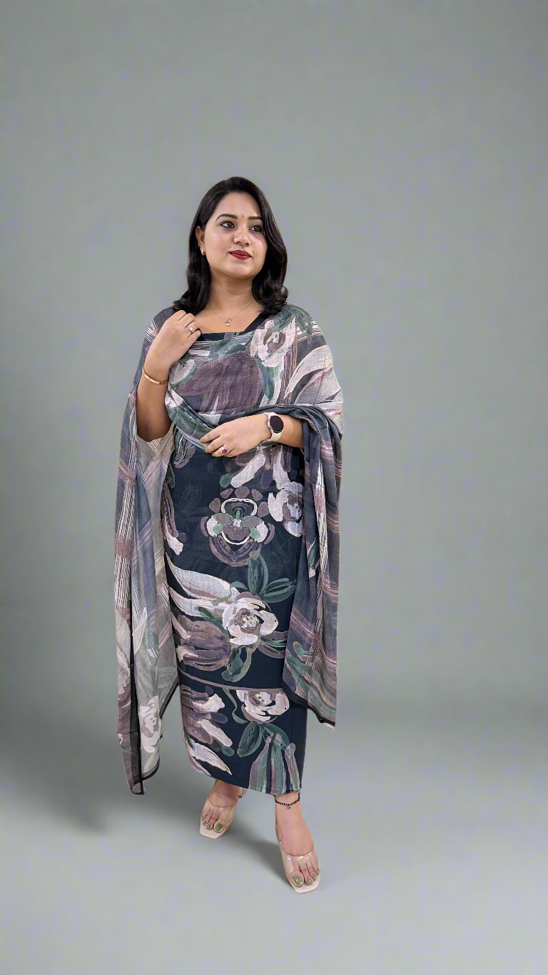 RIYAN Staple Twill Digital Print adorned with Hand Work