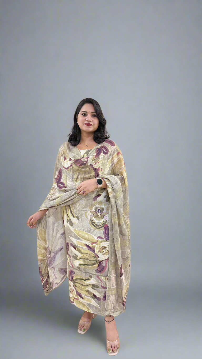 RIYAN Staple Twill Digital Print adorned with Hand Work