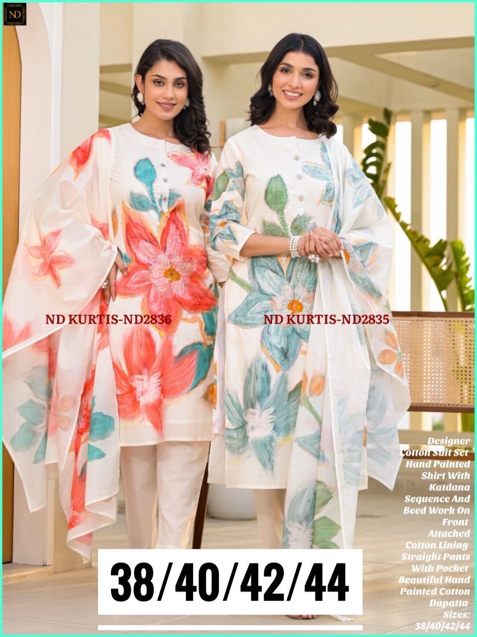 Elegant Hand - Painted Designer Cotton Suit Sets - Mani's Fashions