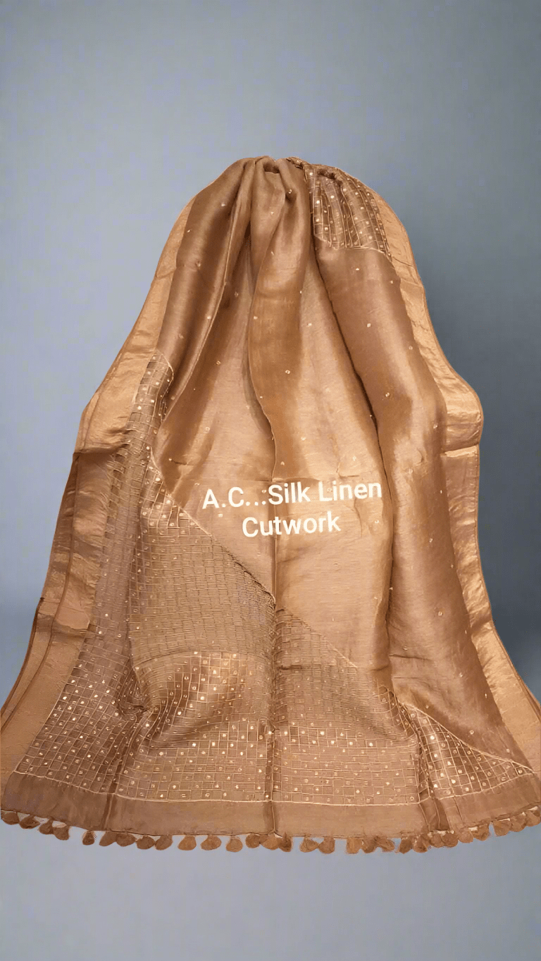 Handwork Cutwork Pure Tissue 150 Count Linen Handloom Saree - Mani's Fashions