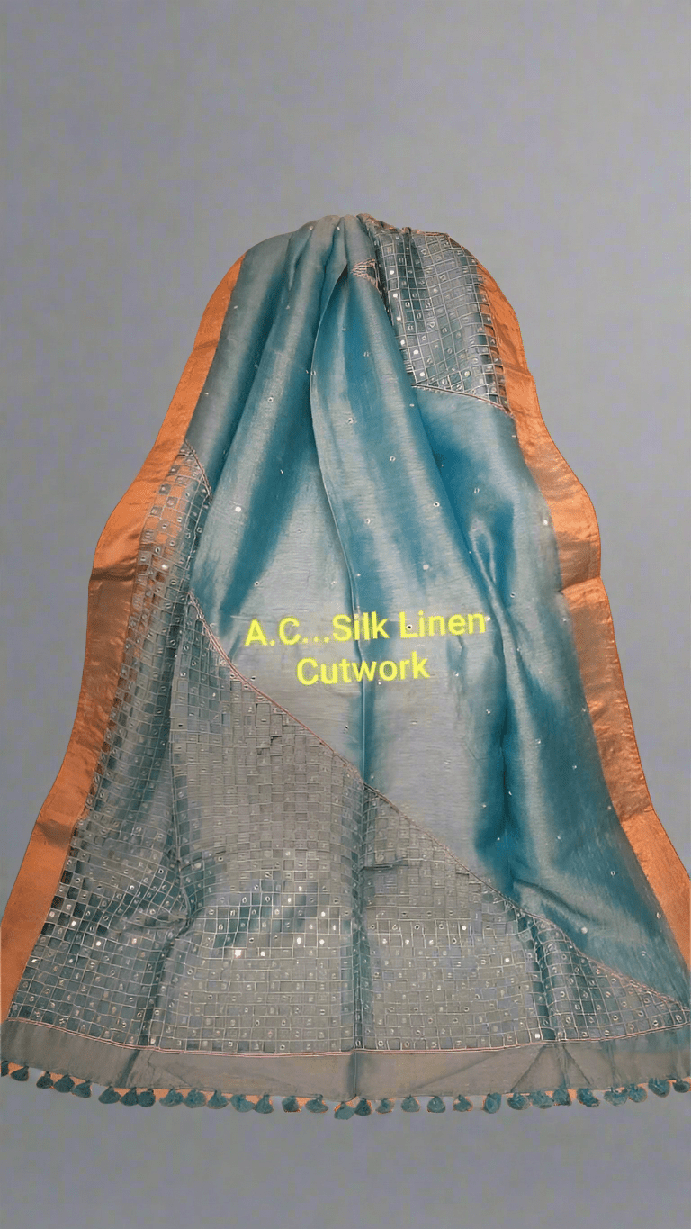 Handwork Cutwork Pure Tissue 150 Count Linen Handloom Saree - Mani's Fashions