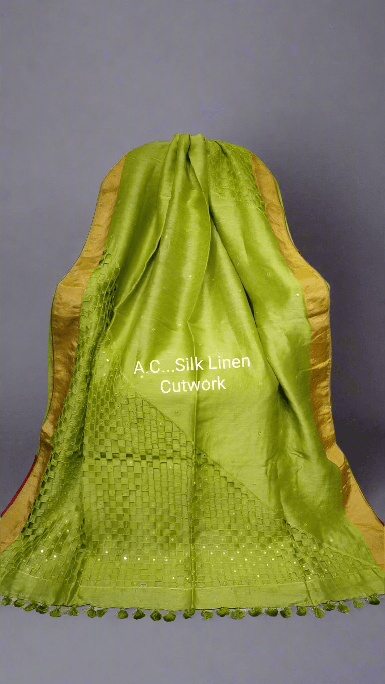 Handwork Cutwork Pure Tissue 150 Count Linen Handloom Saree - Mani's Fashions