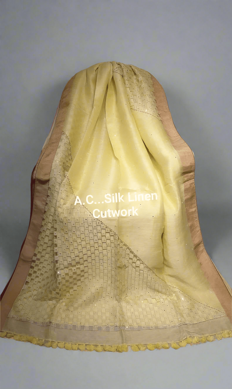Handwork Cutwork Pure Tissue 150 Count Linen Handloom Saree - Mani's Fashions