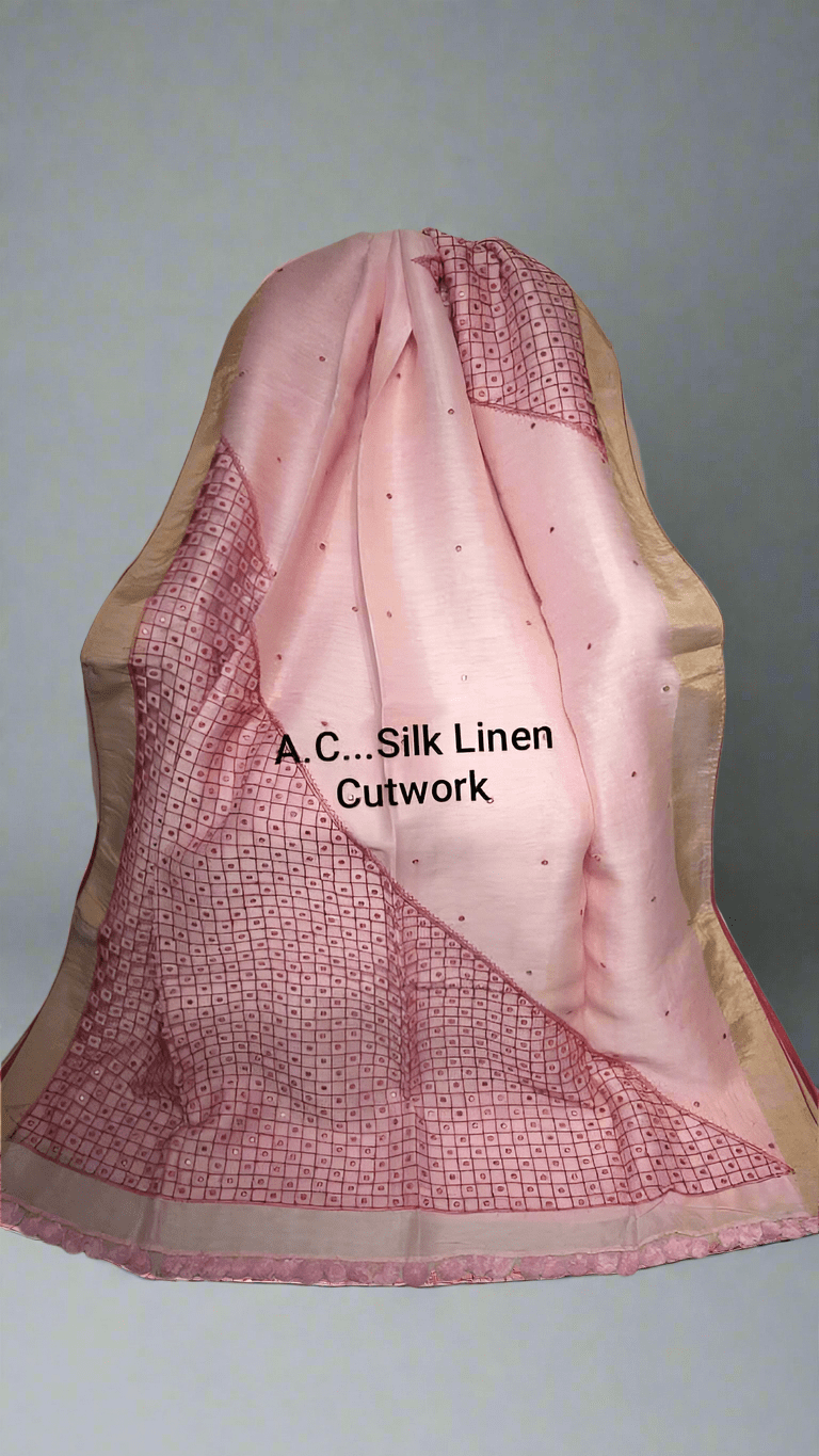 Handwork Cutwork Pure Tissue 150 Count Linen Handloom Saree - Mani's Fashions