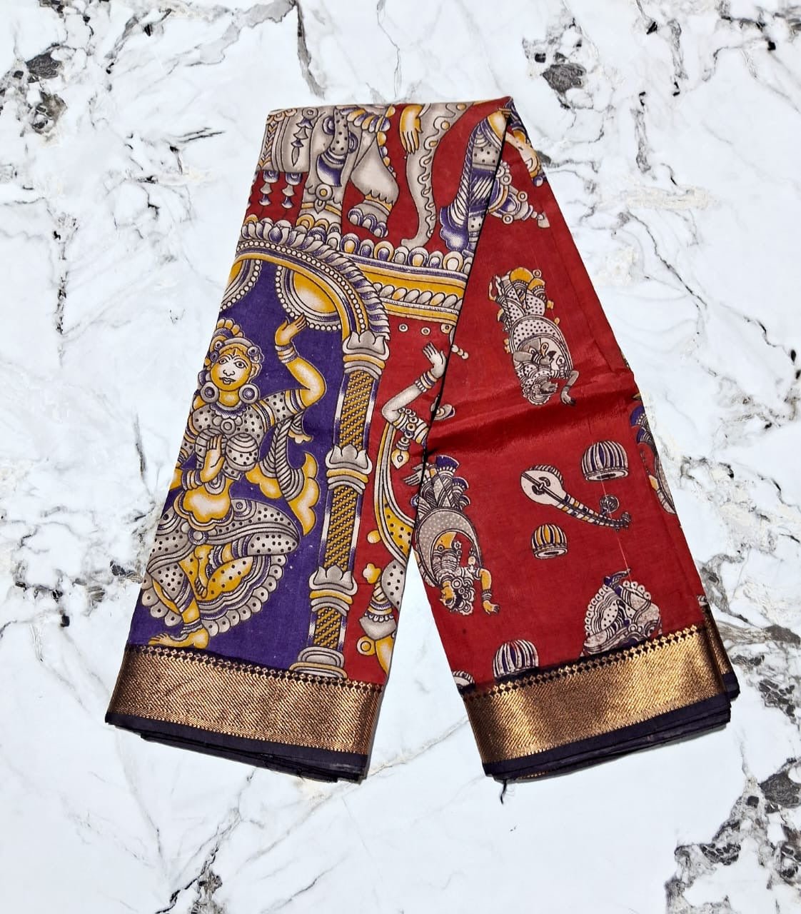 New arrival Exquisite Handloom Nellore Silk Saree with Kalamkari Print & Nizam Border - Mani's Fashions