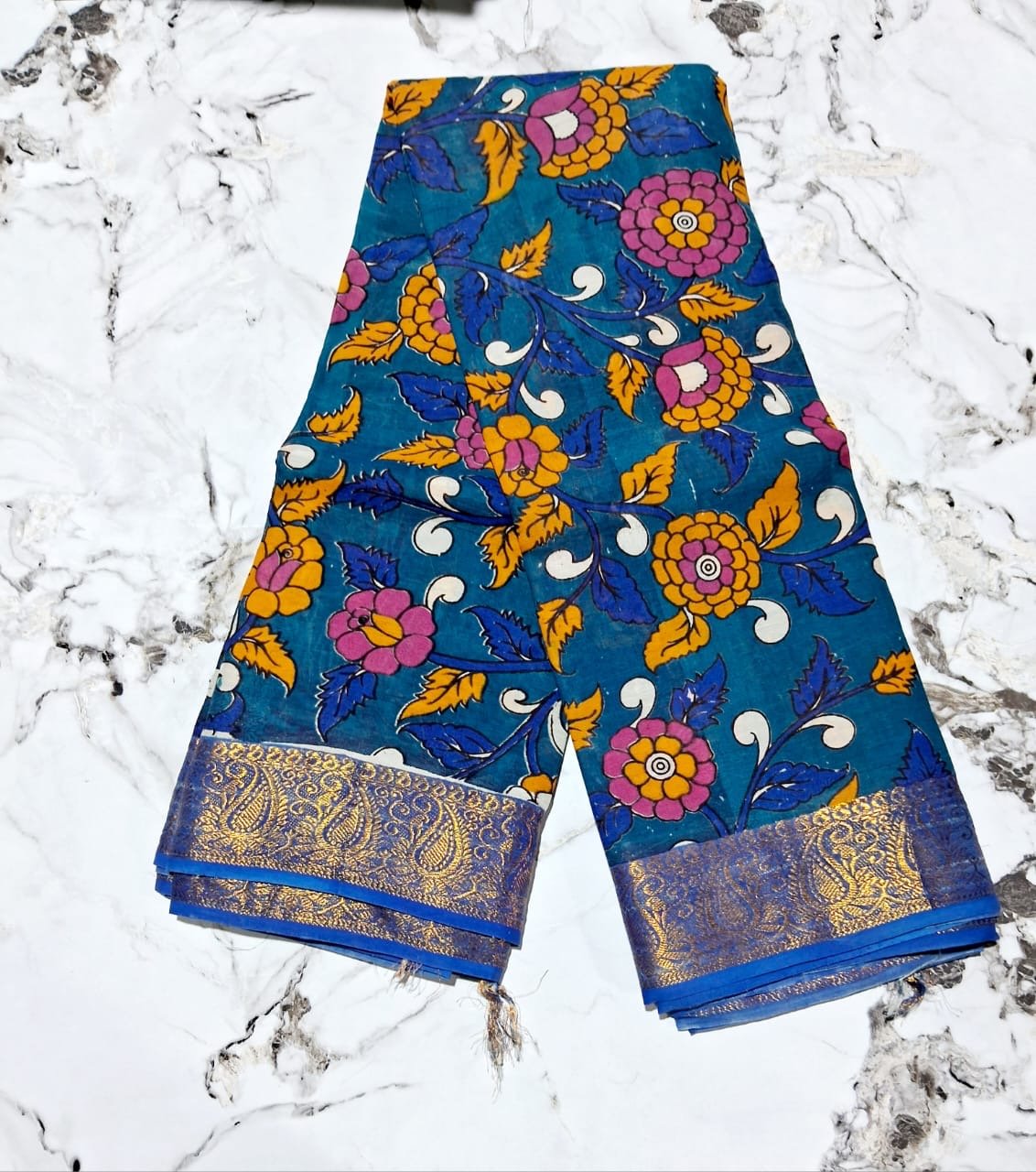 New arrival Exquisite Handloom Nellore Silk Saree with Kalamkari Print & Nizam Border - Mani's Fashions