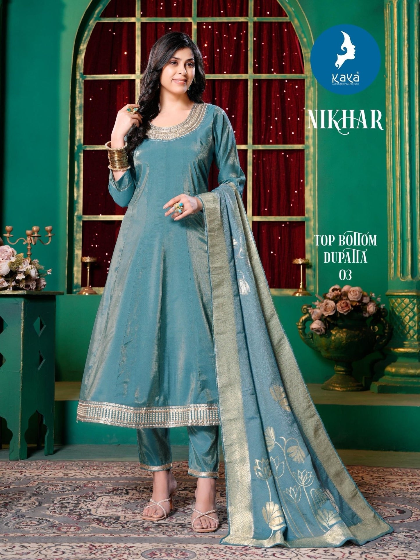 Nikhar – 3 - Piece Anarkali Set with Work Concept - Mani's Fashions