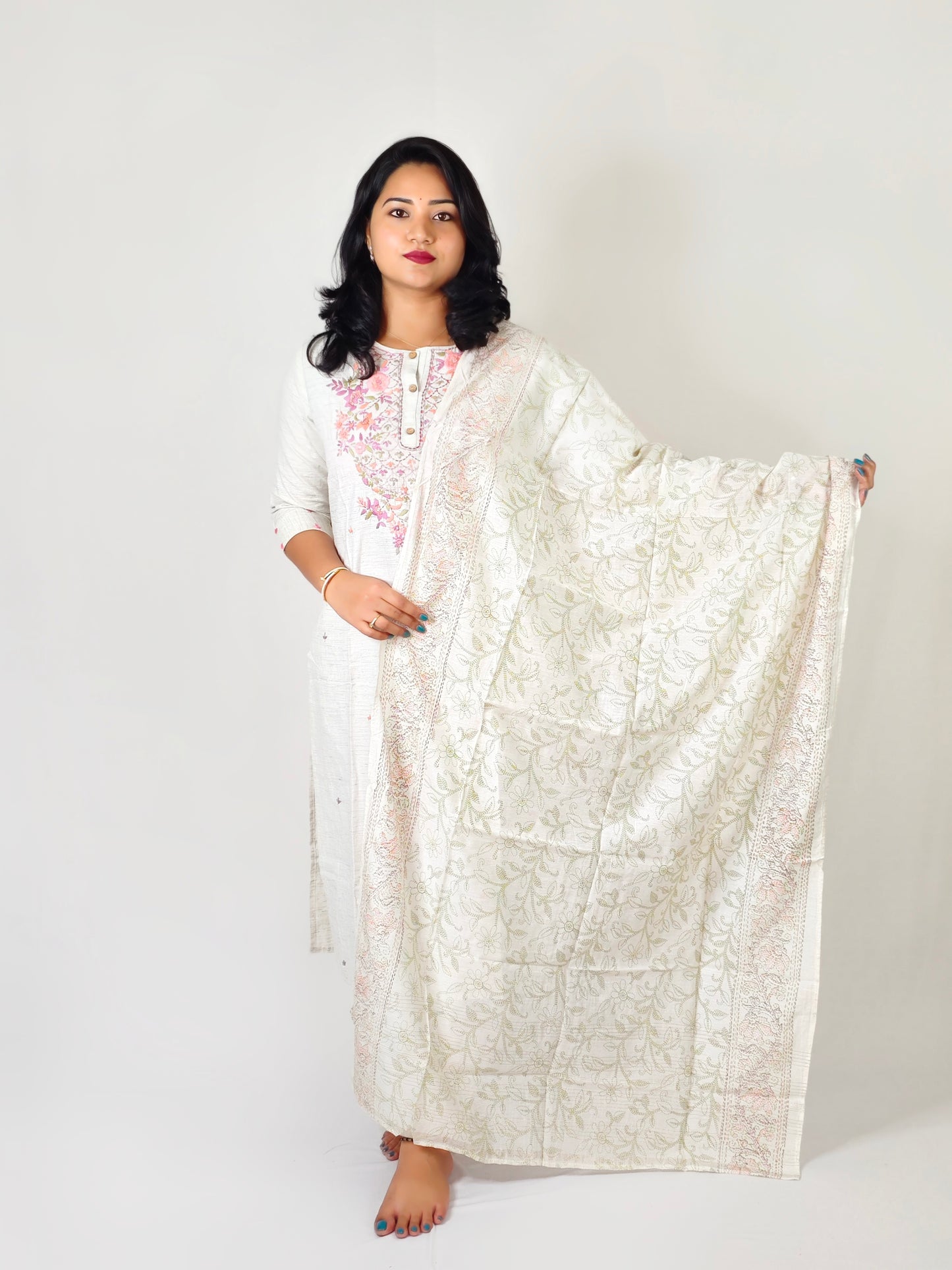 Cotton Flex Kurta Pant Dupatta Set with Handwork and Screen Print Dupatta – Women’s M to 3XL