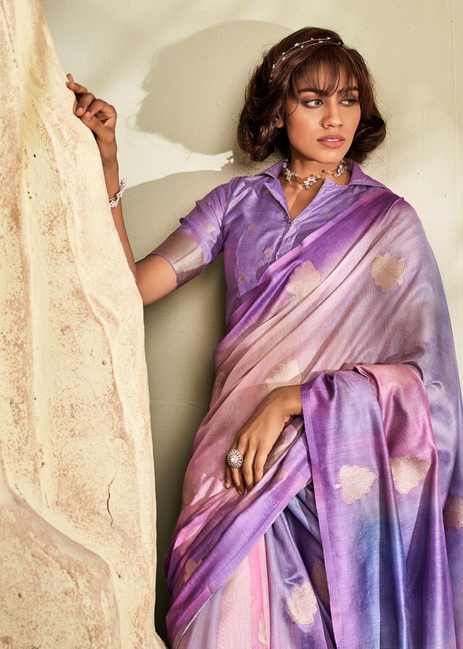 Soft Handloom style Silk Saree with Zari Leaf Weaving and Gradient Shading – Festive Wear Saree for Women