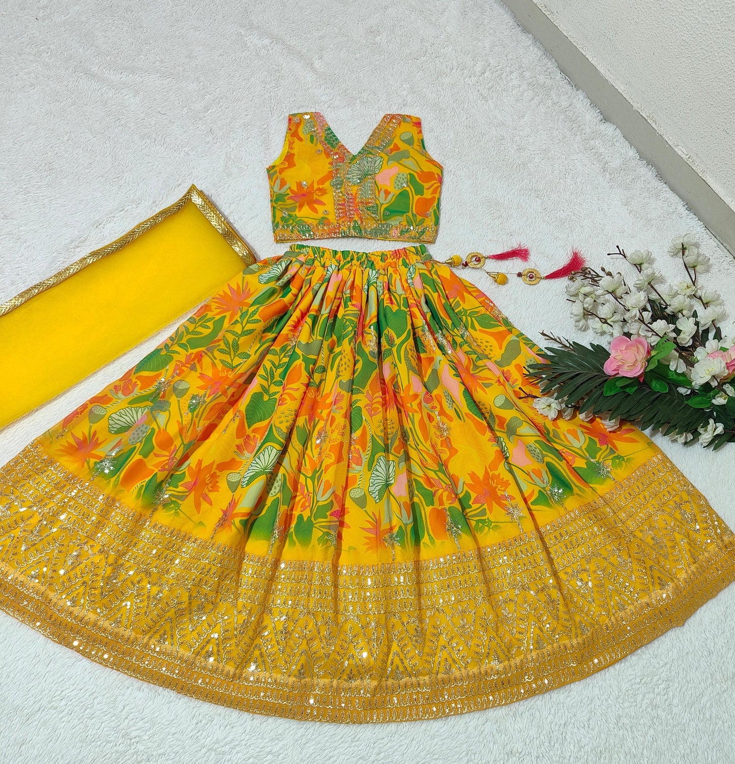 Beautiful Yellow Embroidery Lehenga