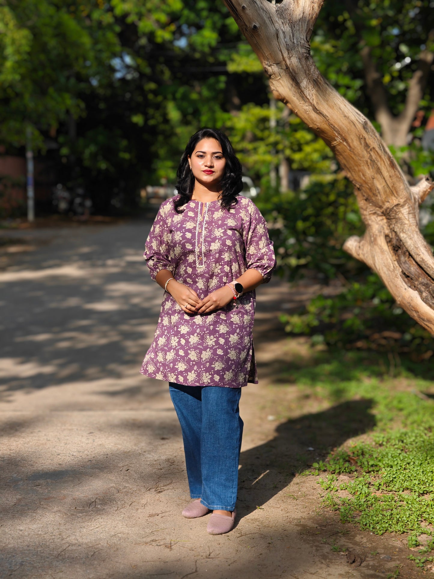 Purple Cotton Floral Regular Tunic 00171