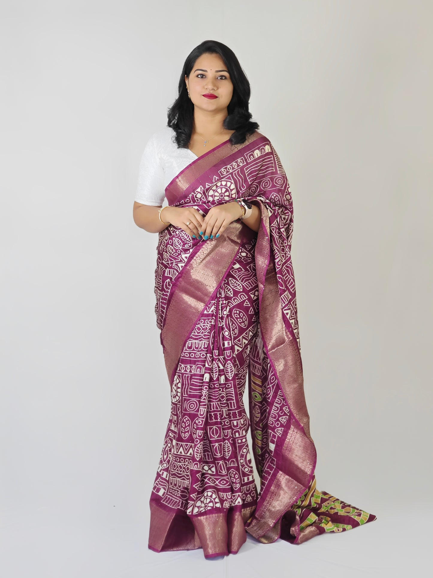 Cotton Crepe Sequence Batik Saree