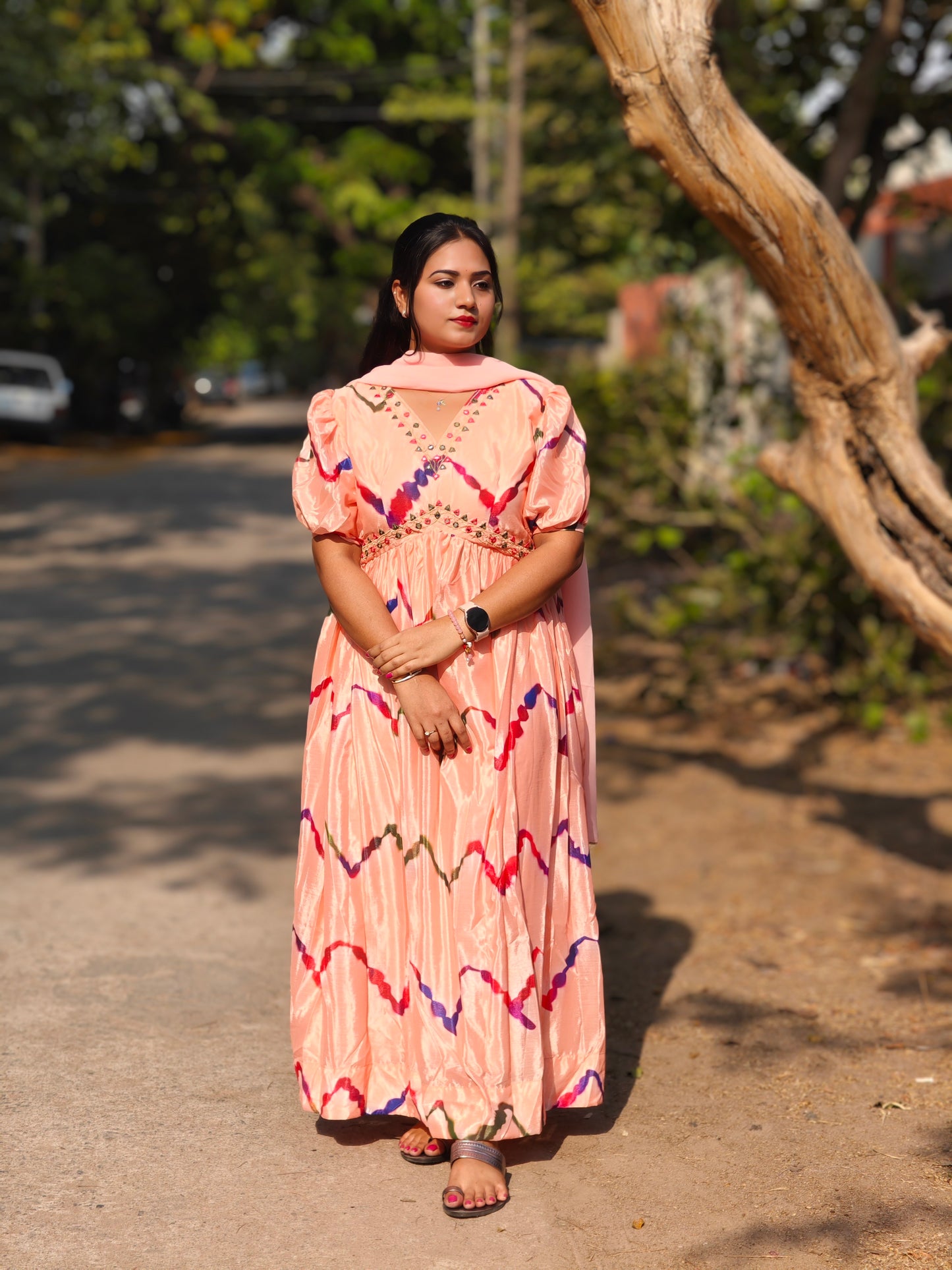 Orange Balloon Sleeve Alia Cut Suit Set