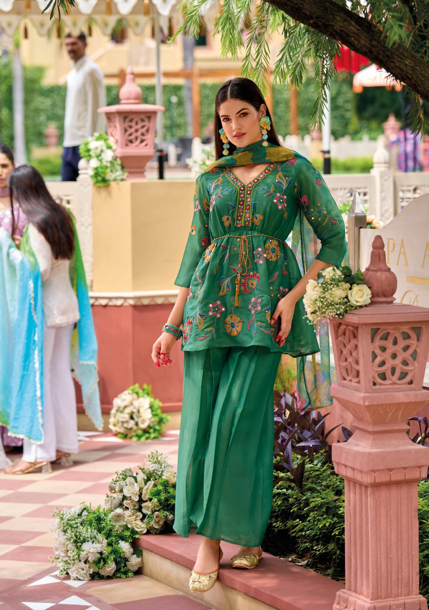 Viscose Shimmer Zari Silk Kurta Plazo Dupatta Set with Handwork and Digital Print Dupatta – Sizes XL to 3XL