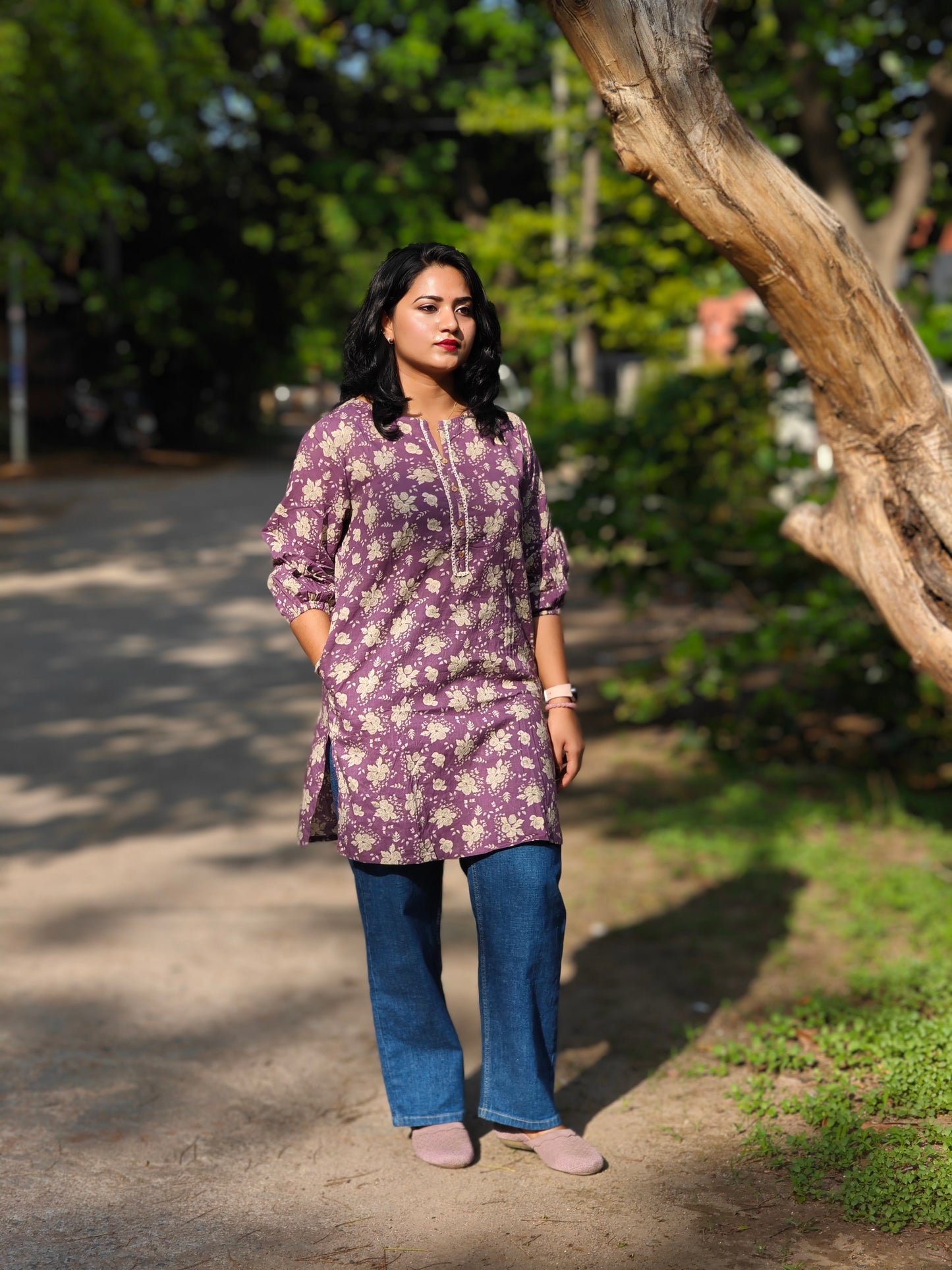 Purple Cotton Floral Regular Tunic 00171