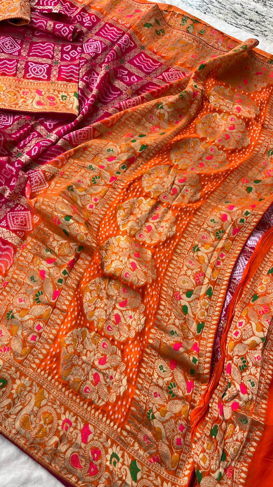 Pure Khaddi Georgette Banarasi Ghatchola Saree with Zari Weaving and Blouse Piece