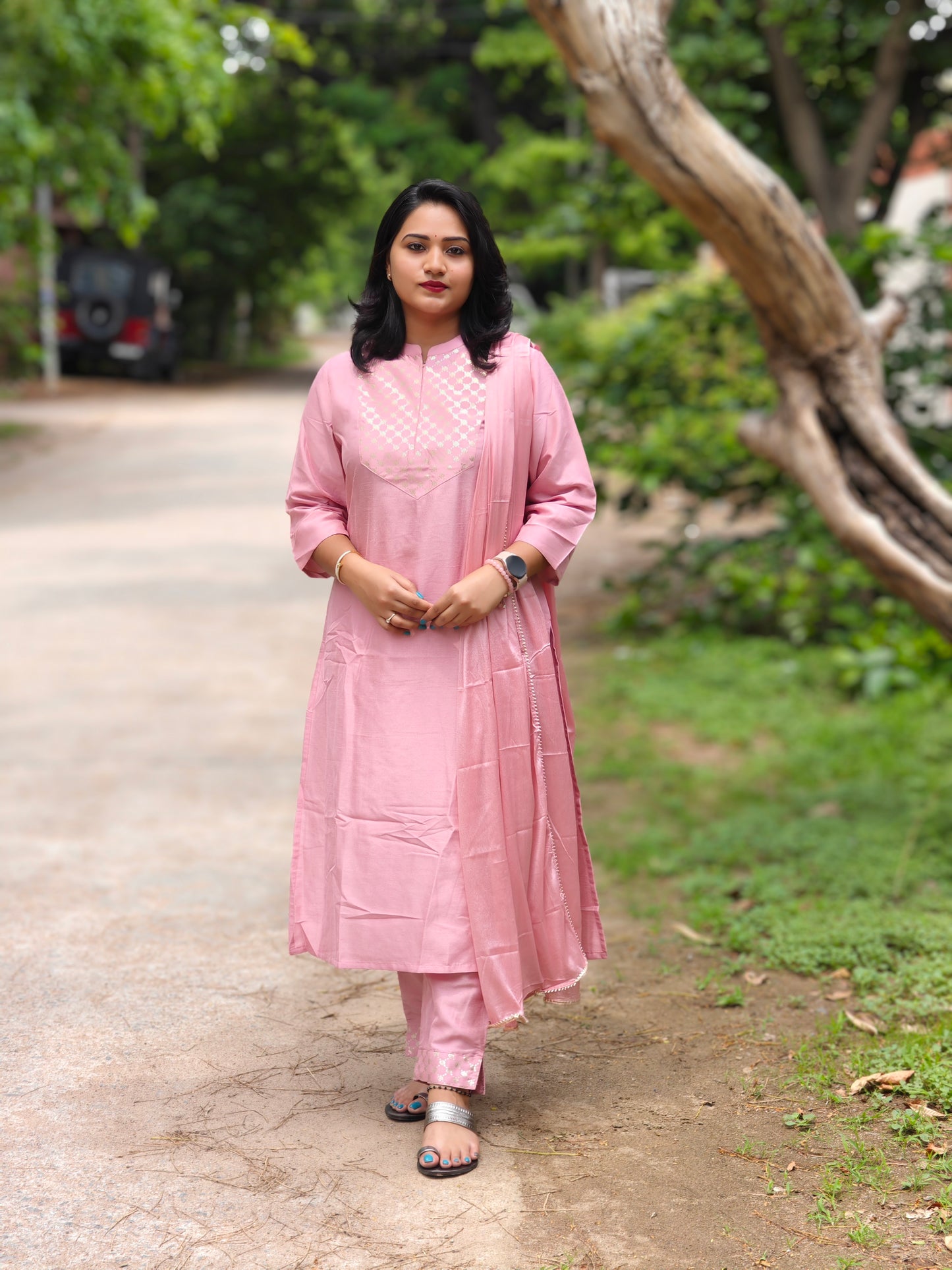 PINK POLY SILK FLORAL 3PC SET JAC319S