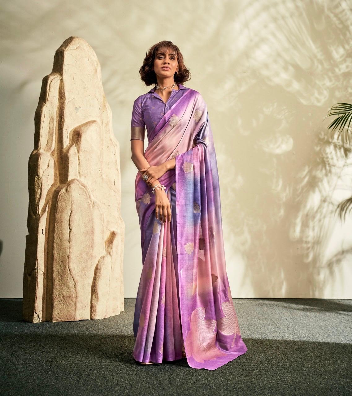 Soft Handloom style Silk Saree with Zari Leaf Weaving and Gradient Shading – Festive Wear Saree for Women