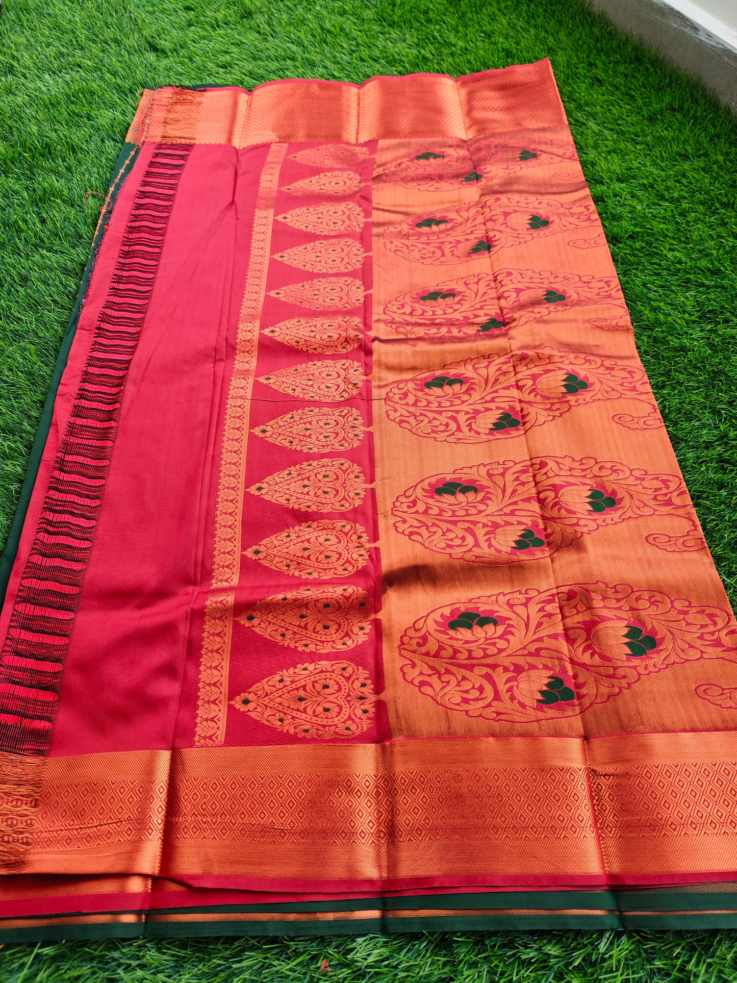 Dharmavaram Silk Saree with Intricate Meena Work and Blouse Piece for Women