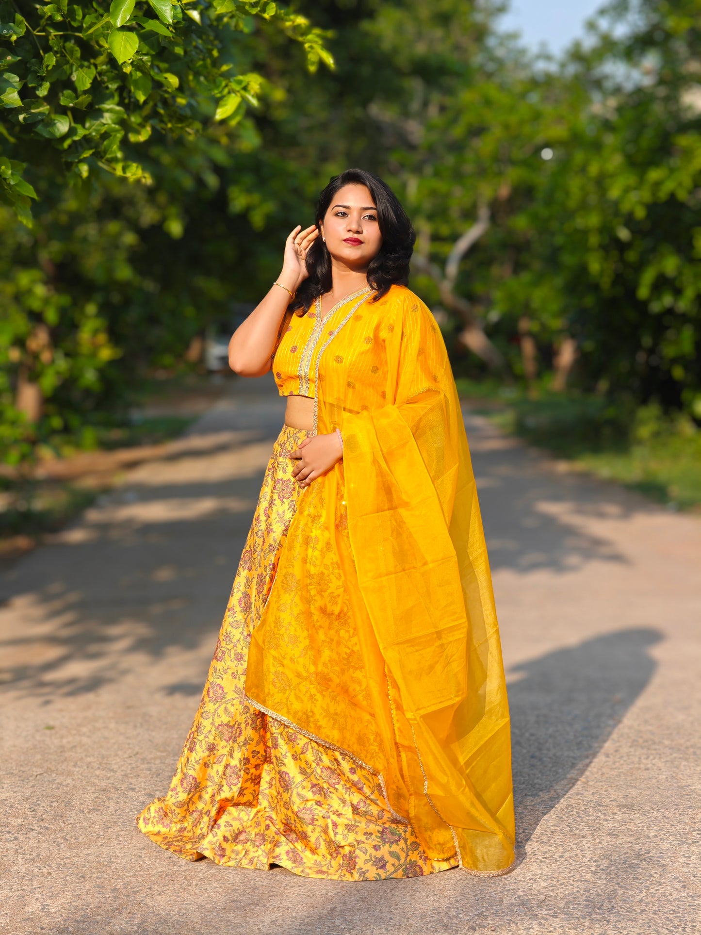 Mustard Crepe Silk Floral Lehenga Choli With Dupatta 811