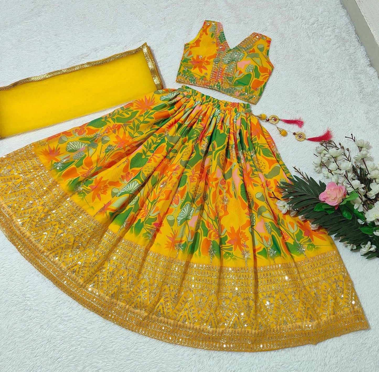 Beautiful Yellow Embroidery Lehenga