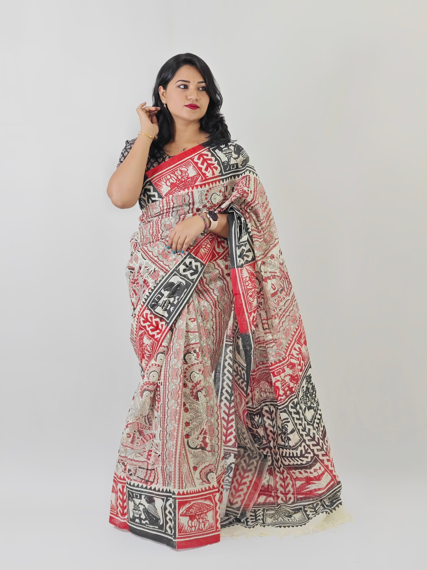 Artistry Unveiled: Madhubani - Sohajpath Hand Block Print Saree