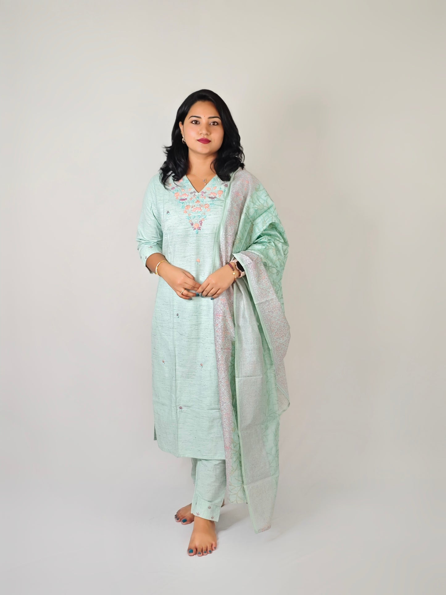 Cotton Flex Kurta Pant Dupatta Set with Handwork and Screen Print Dupatta – Women’s M to 3XL