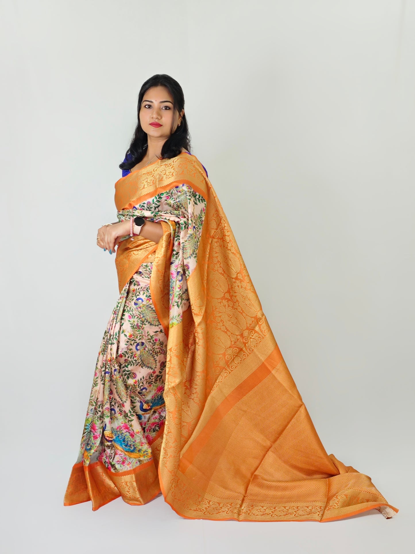 Soft Silk Kalamkari Saree with Jacquard Border