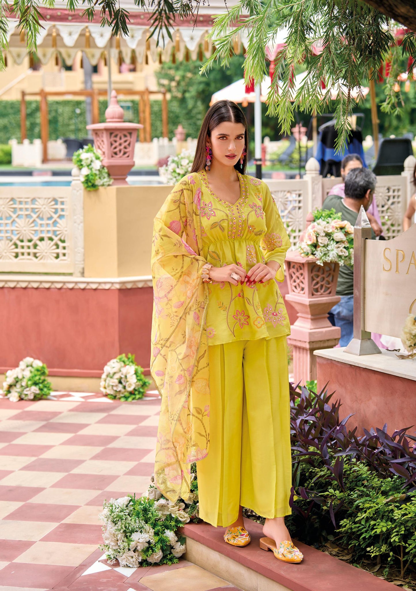 Viscose Shimmer Zari Silk Kurta Plazo Dupatta Set with Handwork and Digital Print Dupatta – Sizes XL to 3XL
