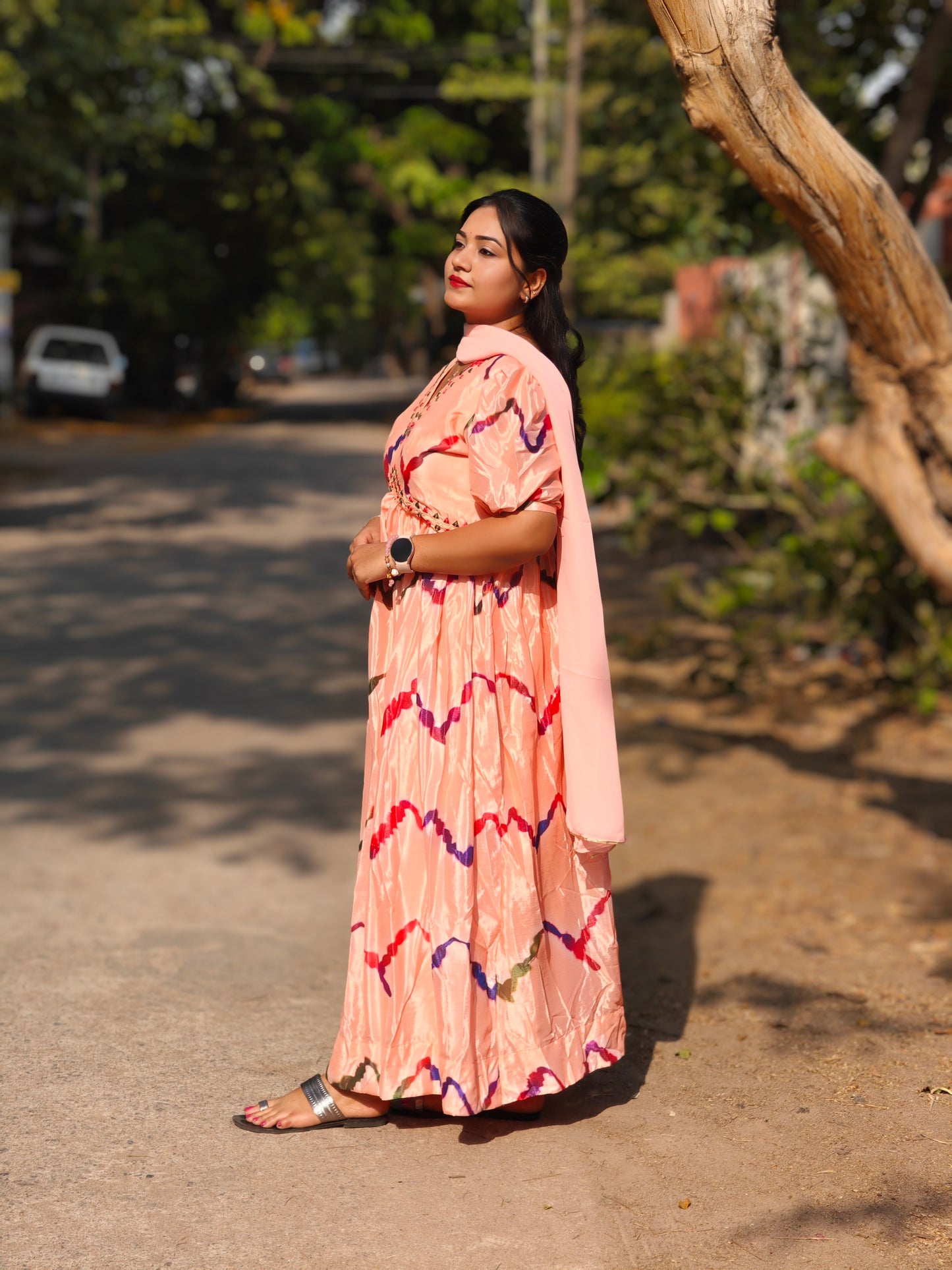 Orange Balloon Sleeve Alia Cut Suit Set